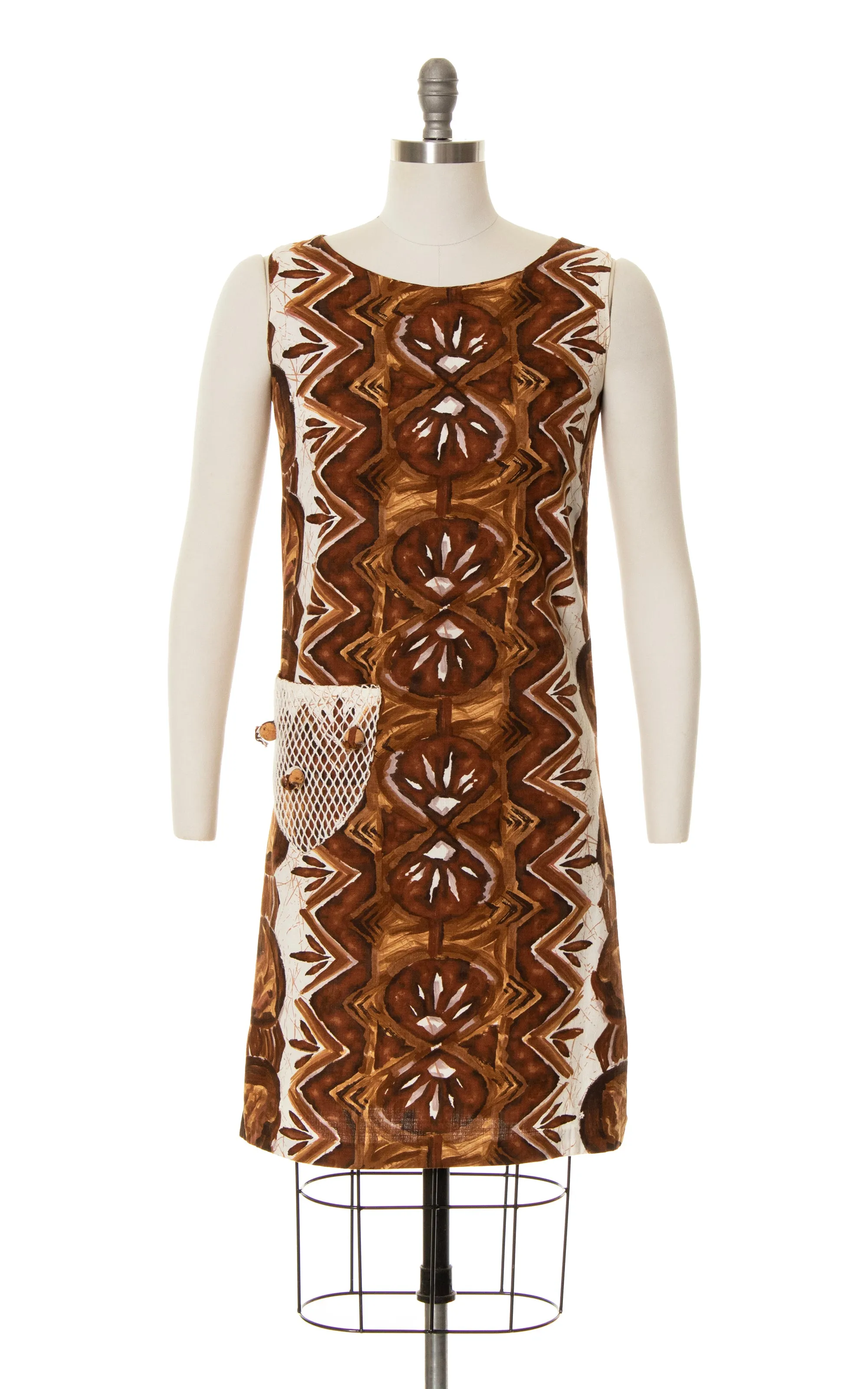 1960s Novelty Pocket Hawaiian Shift Dress | small