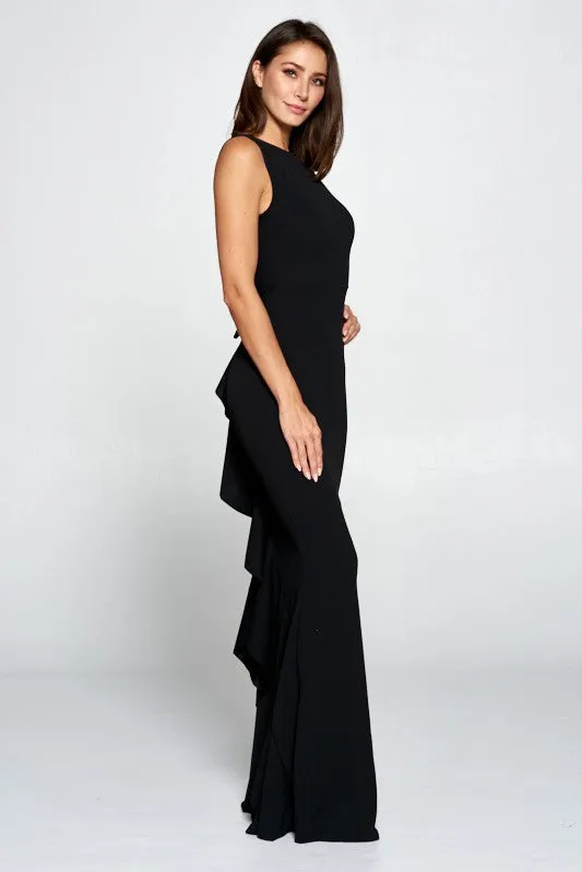 Black Ruffle Bow Maxi Dress Gown
