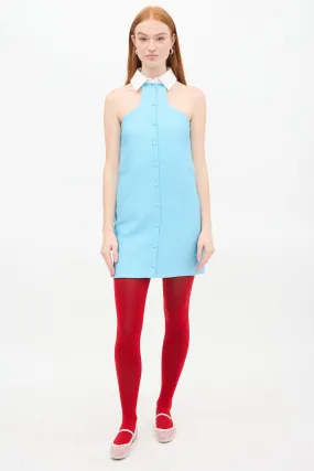 Blue & White Double Cloque Collar Dress