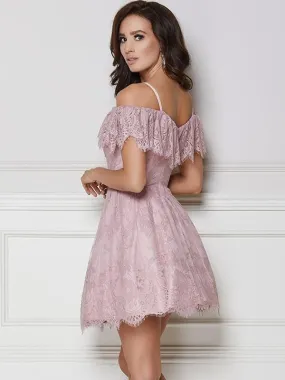 Bridelily A-Line Ruffles Lace Off-the-Shoulder Sleeveless Short/Mini Dresses