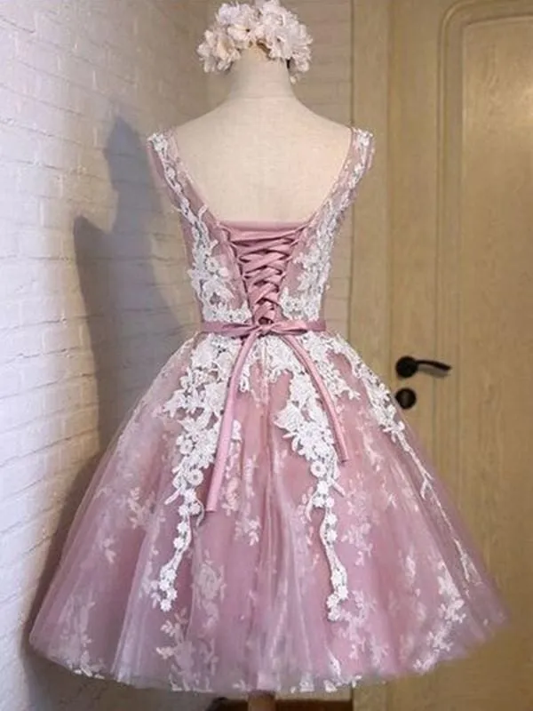 Bridelily A-Line Sleeveless Scoop Tulle With Applique Short/Mini Dresses