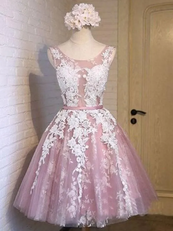 Bridelily A-Line Sleeveless Scoop Tulle With Applique Short/Mini Dresses