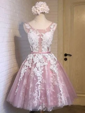 Bridelily A-Line Sleeveless Scoop Tulle With Applique Short/Mini Dresses