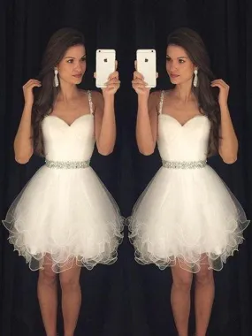 Bridelily A-Line Tulle Sweetheart Sleeveless Short/Mini With Beading Prom Dresses