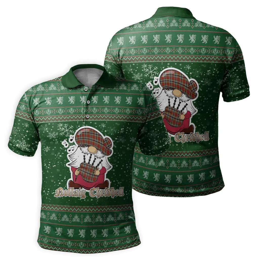 Buchanan Old Dress Clan Christmas Family Polo Shirt with Funny Gnome Playing Bagpipes