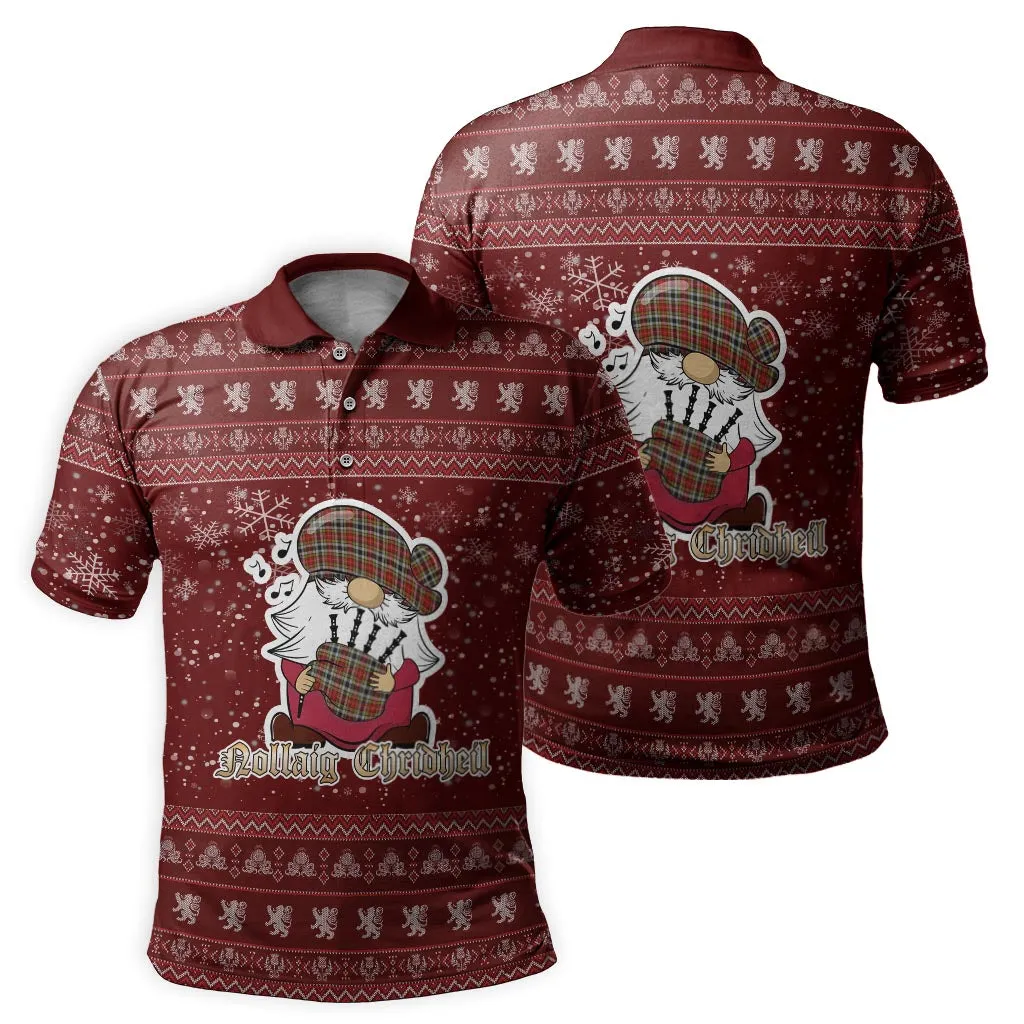 Buchanan Old Dress Clan Christmas Family Polo Shirt with Funny Gnome Playing Bagpipes