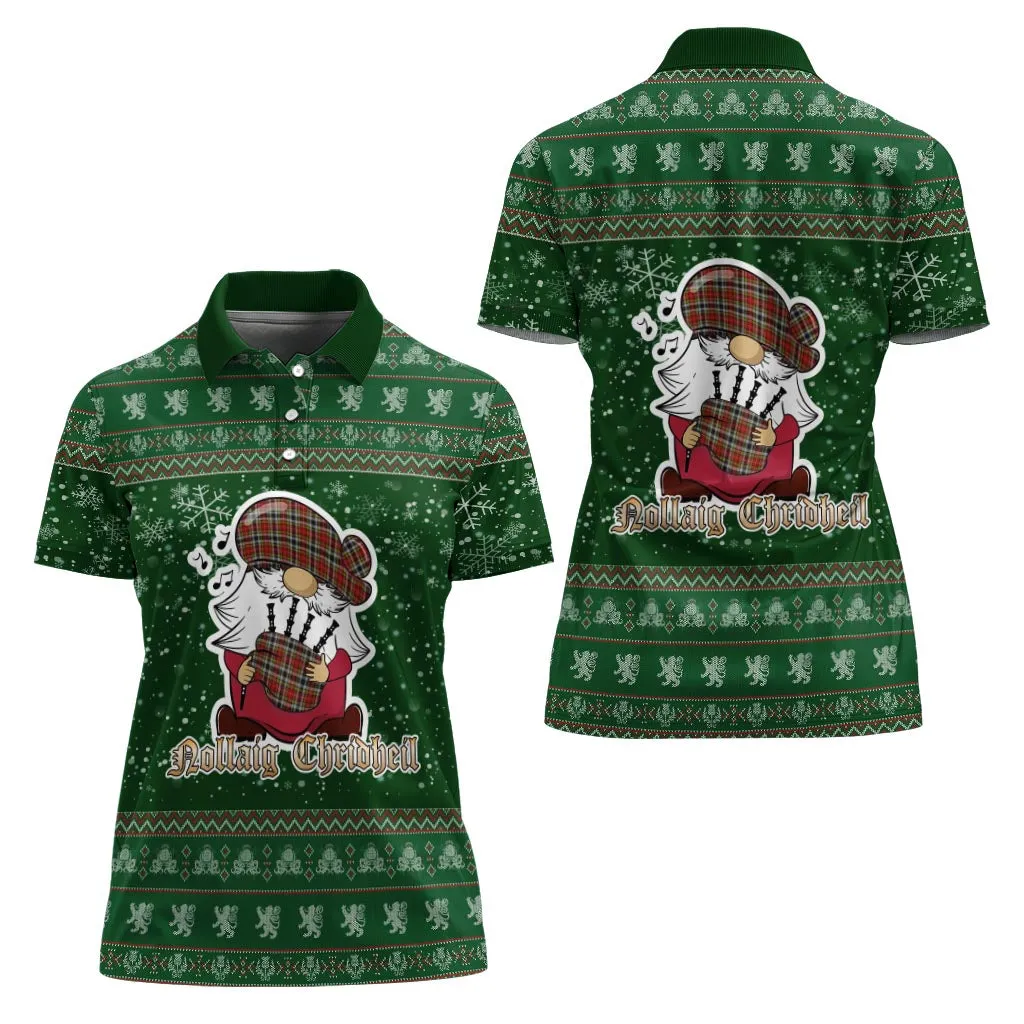 Buchanan Old Dress Clan Christmas Family Polo Shirt with Funny Gnome Playing Bagpipes