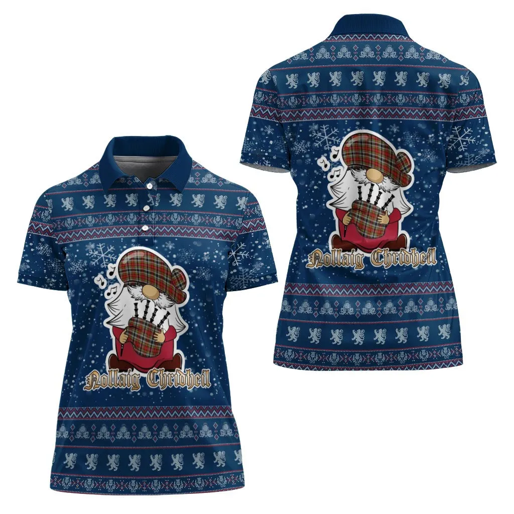 Buchanan Old Dress Clan Christmas Family Polo Shirt with Funny Gnome Playing Bagpipes
