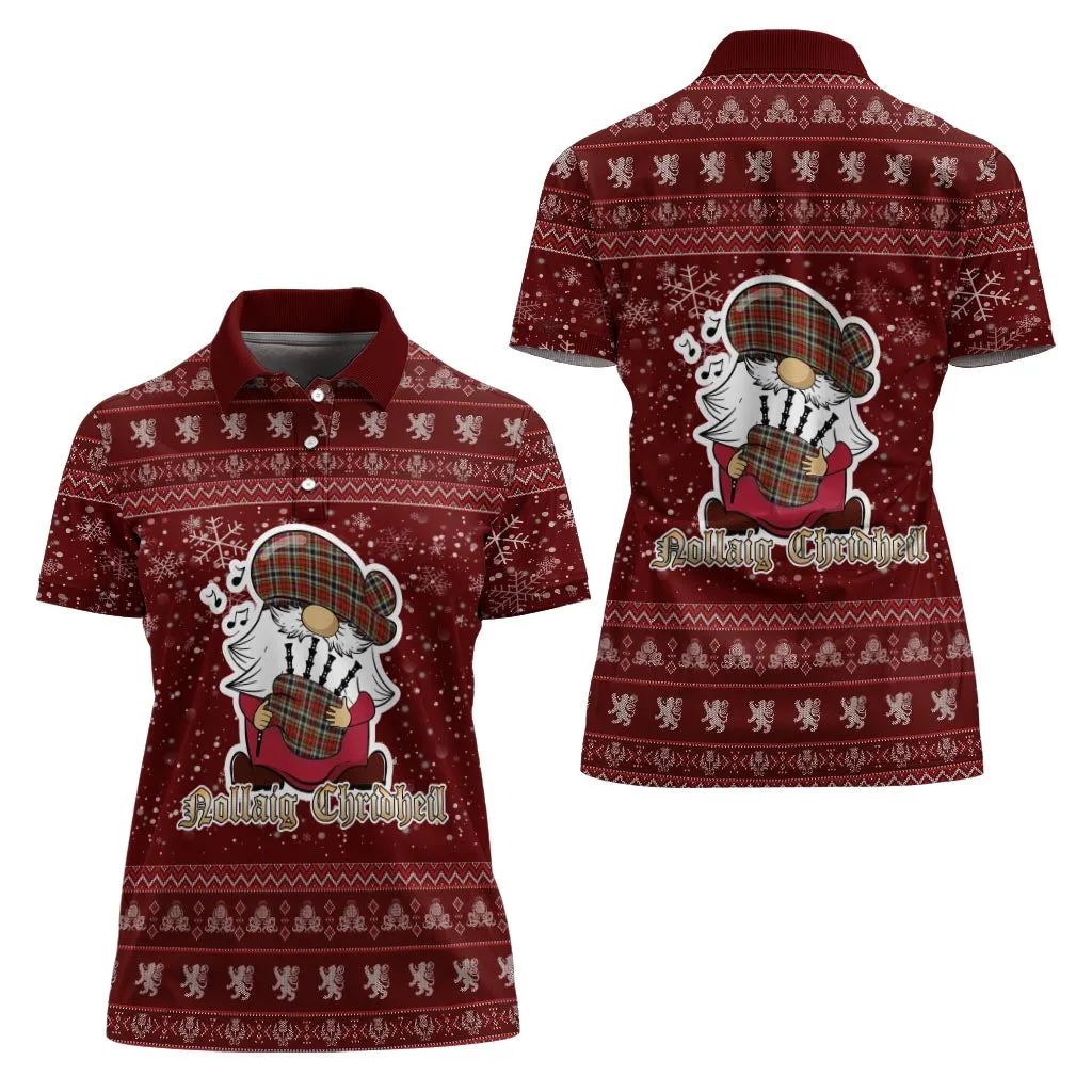 Buchanan Old Dress Clan Christmas Family Polo Shirt with Funny Gnome Playing Bagpipes