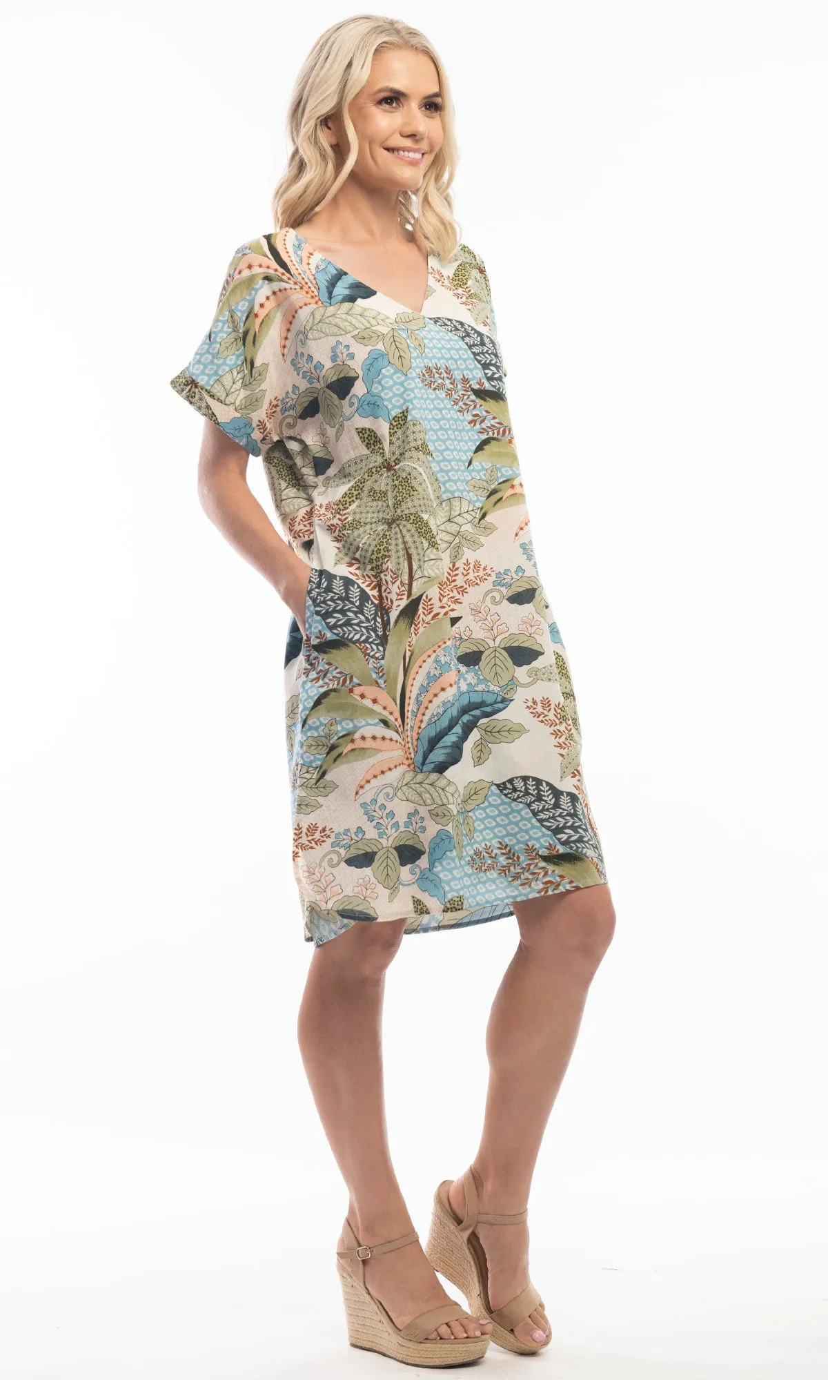 Cotton/Rayon Dress Shift Short Sleeve Reversible Hallstat