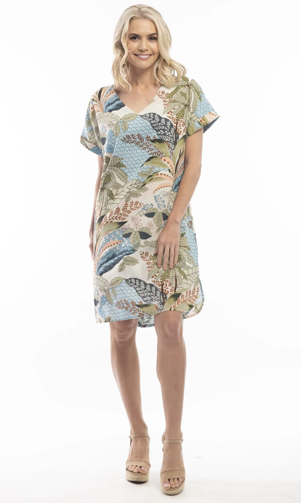 Cotton/Rayon Dress Shift Short Sleeve Reversible Hallstat