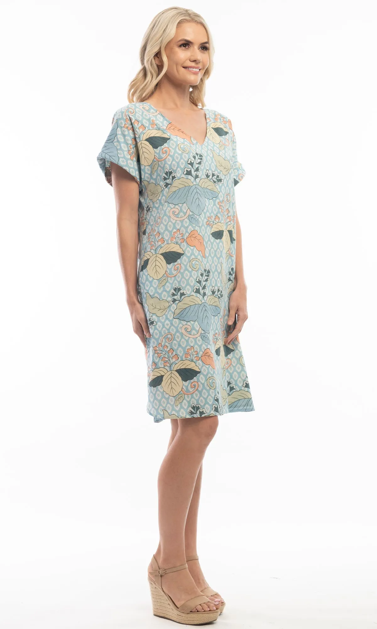 Cotton/Rayon Dress Shift Short Sleeve Reversible Hallstat