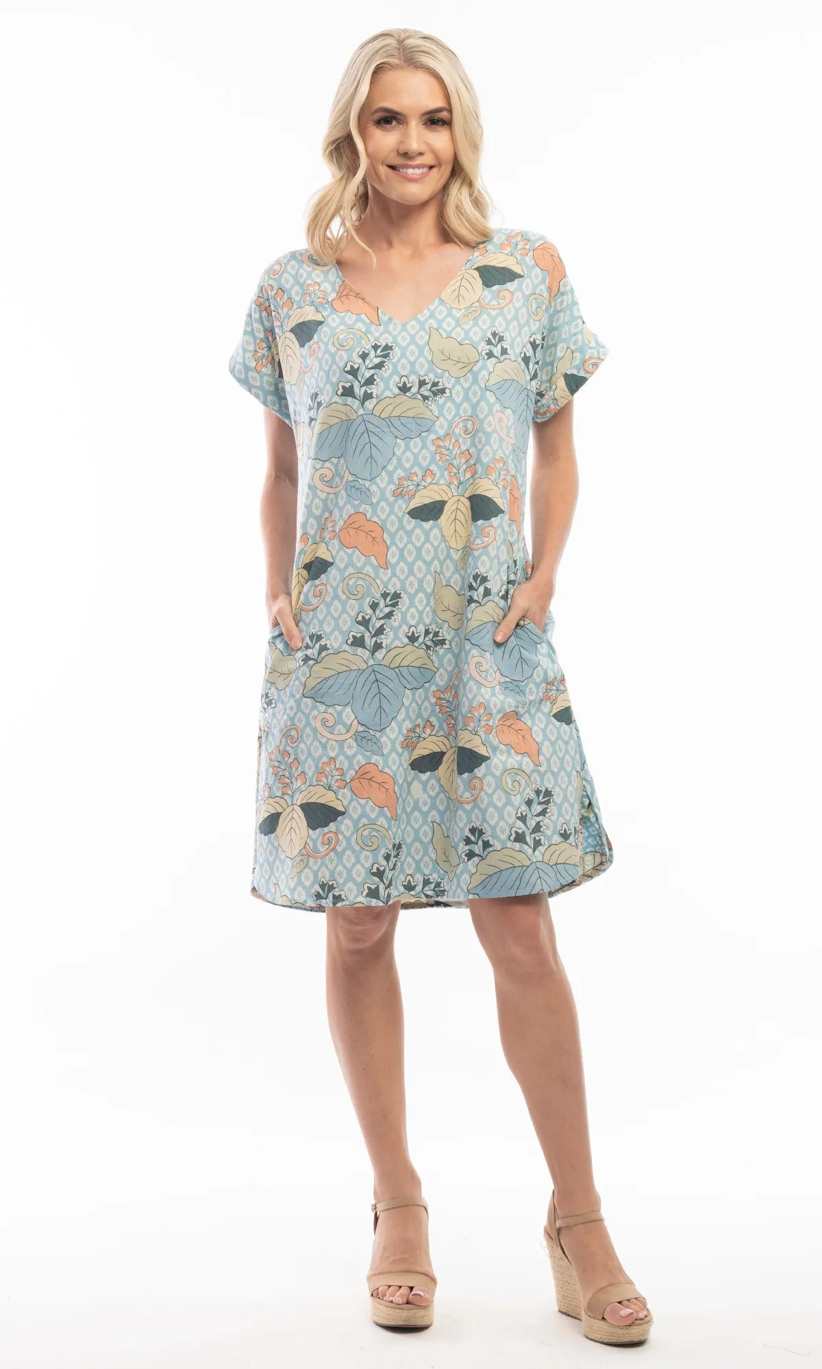 Cotton/Rayon Dress Shift Short Sleeve Reversible Hallstat