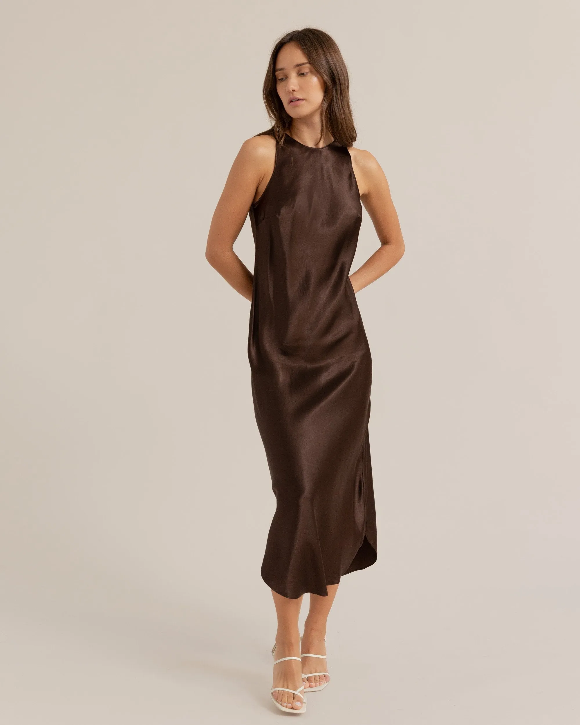 Eden High-Neck Satin Dress