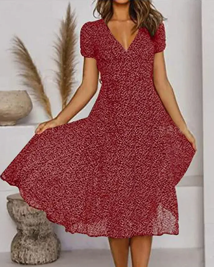 Floral Print V-Neck Chiffon Dress