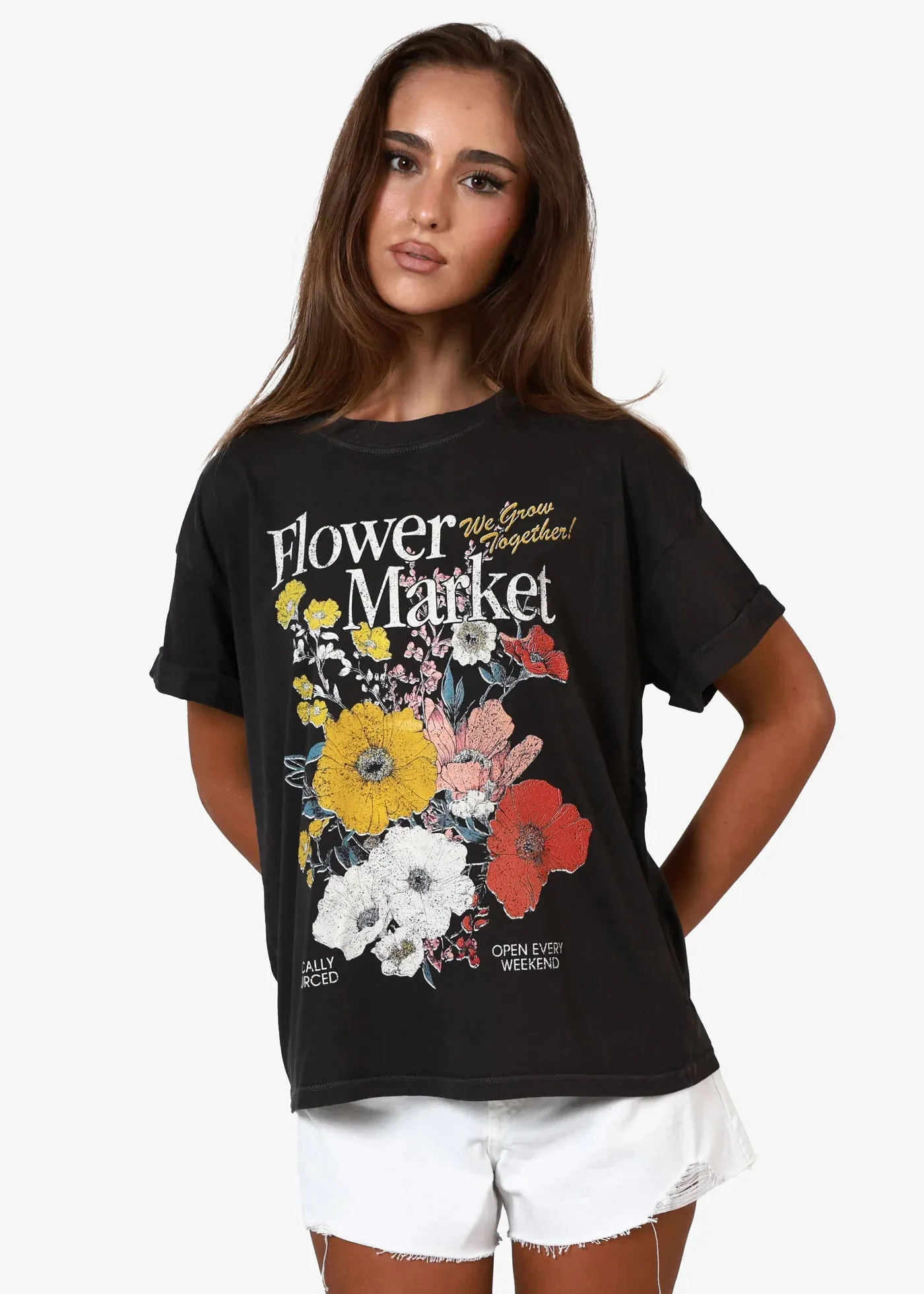 Flower Market Vintage Black Boyfriend Tee