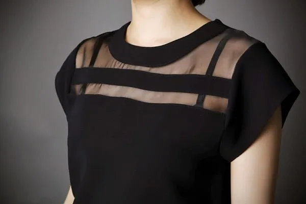 New Ladies Black Tulle Sheer Blouses Shirts Women's Tops Chiffon Blouse Short