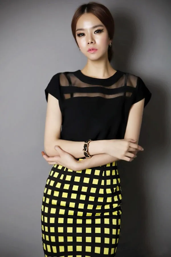 New Ladies Black Tulle Sheer Blouses Shirts Women's Tops Chiffon Blouse Short