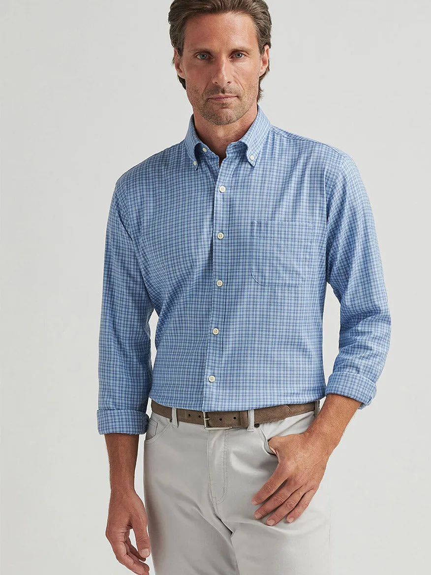 Peter Millar Caspian Perfect Pinpoint Cotton-Stretch Sport Shirt in Blue Freesia