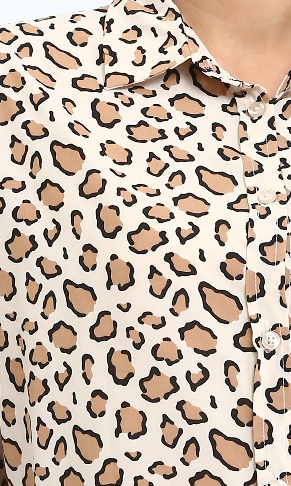 R206359 - Leopard Shirt with Classic Collar - Light Brown & Beige