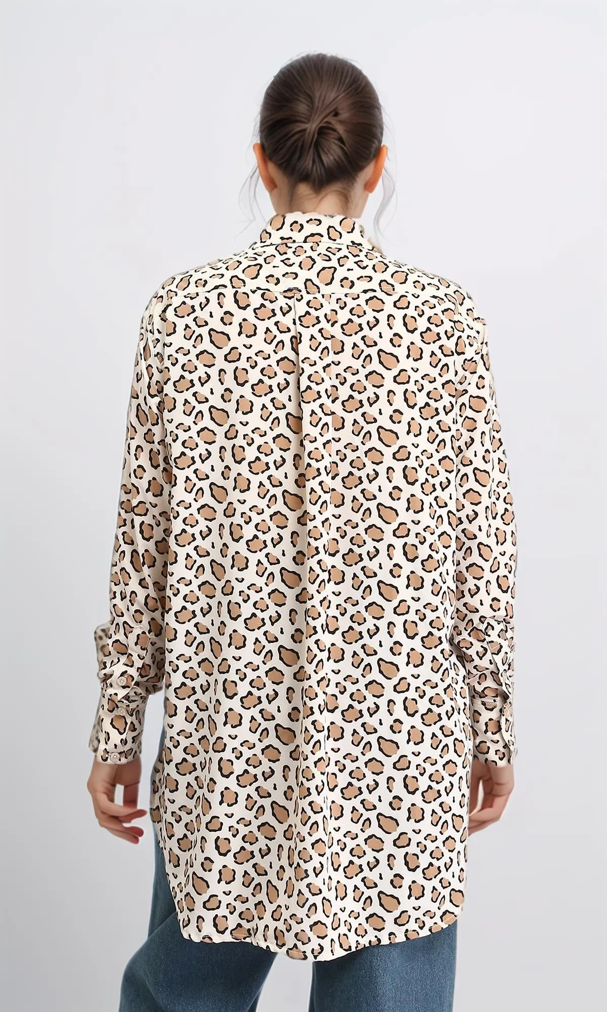 R206359 - Leopard Shirt with Classic Collar - Light Brown & Beige