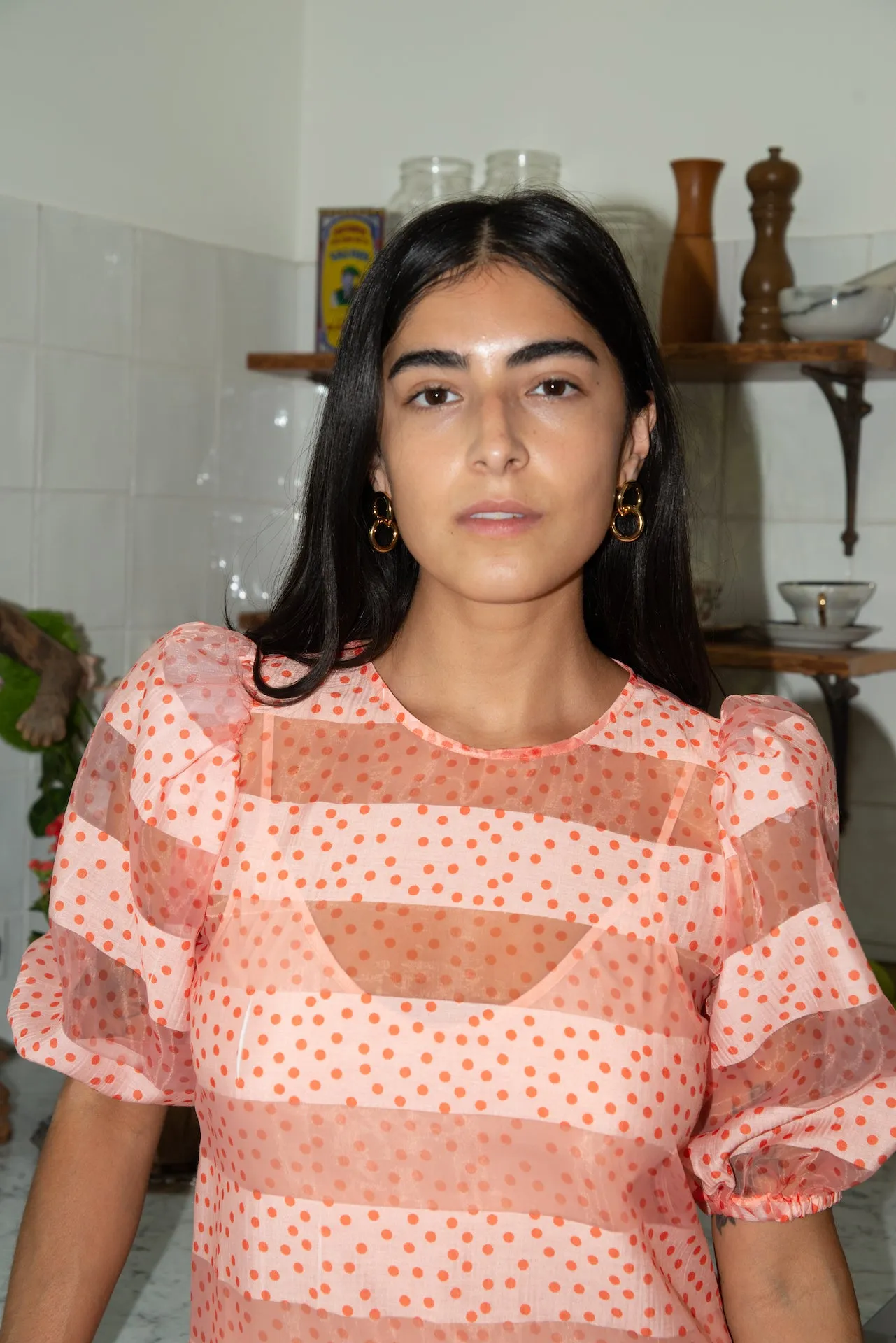 ROMMI Puff Shift Dress - Dot/stripe