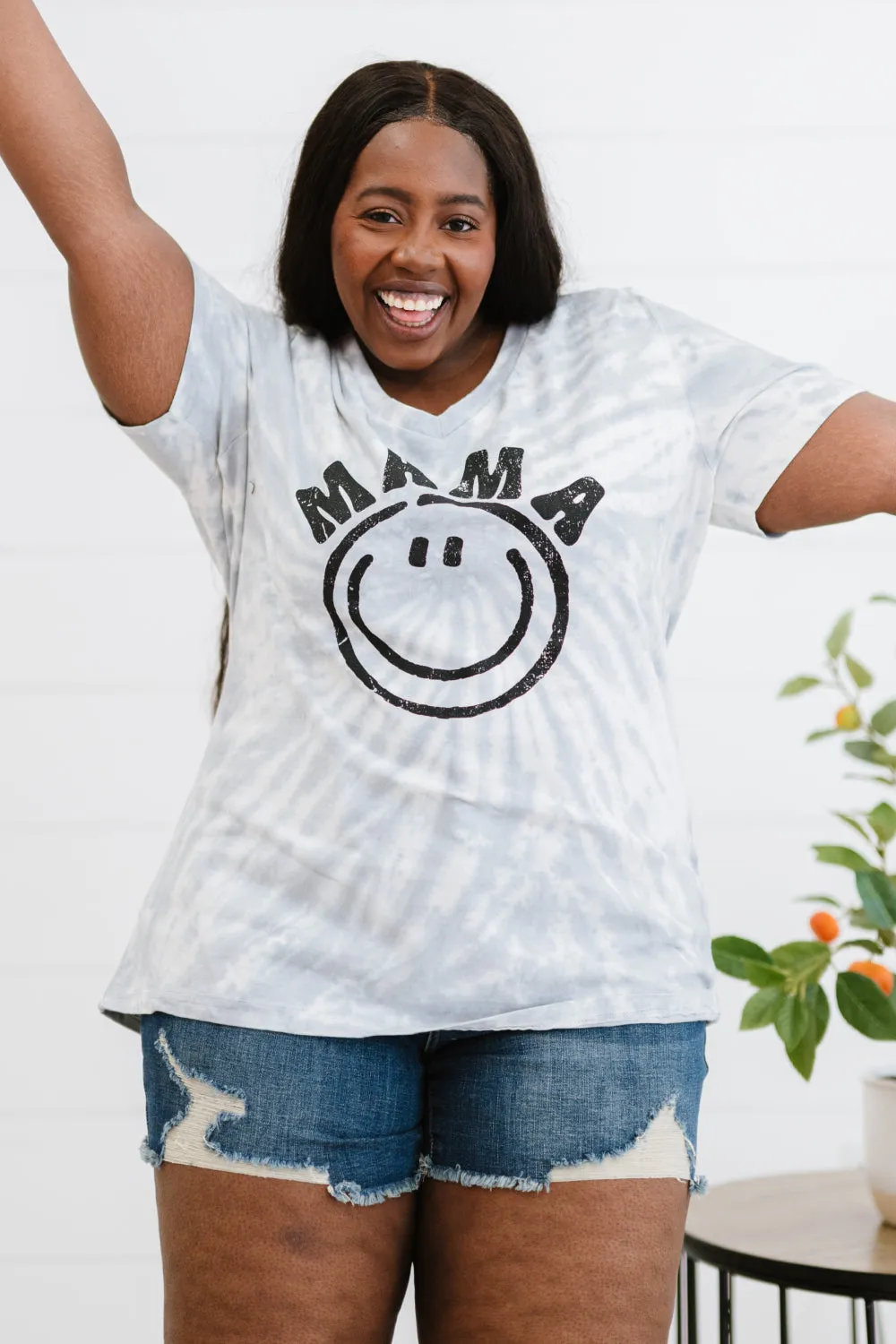 Yocwear MAMA Smiley Print Tie-Dye Tee Shirt