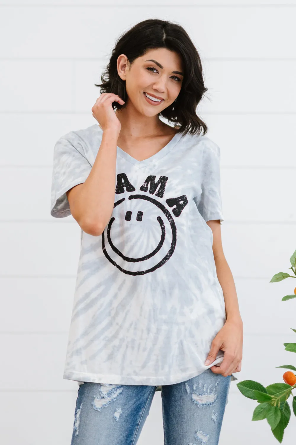 Yocwear MAMA Smiley Print Tie-Dye Tee Shirt