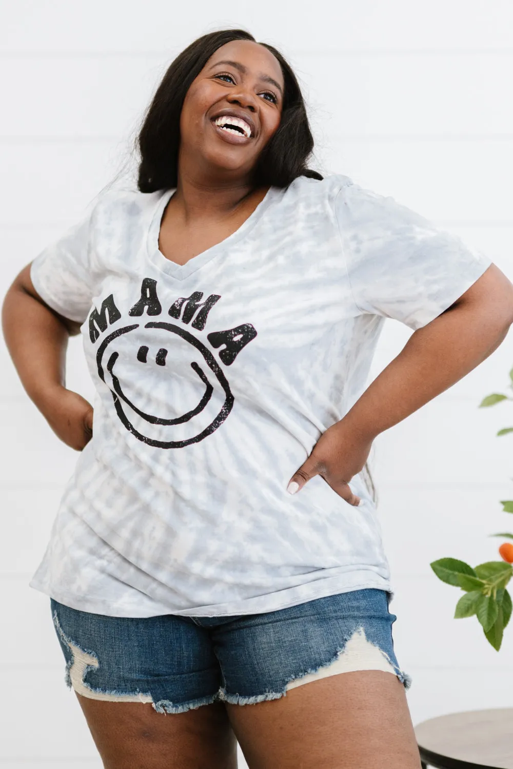 Yocwear MAMA Smiley Print Tie-Dye Tee Shirt